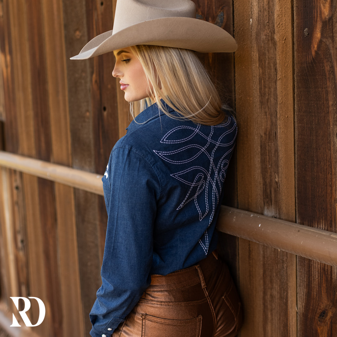 Stretch Denim Stitched Performance Rodeo Shirt — view 2