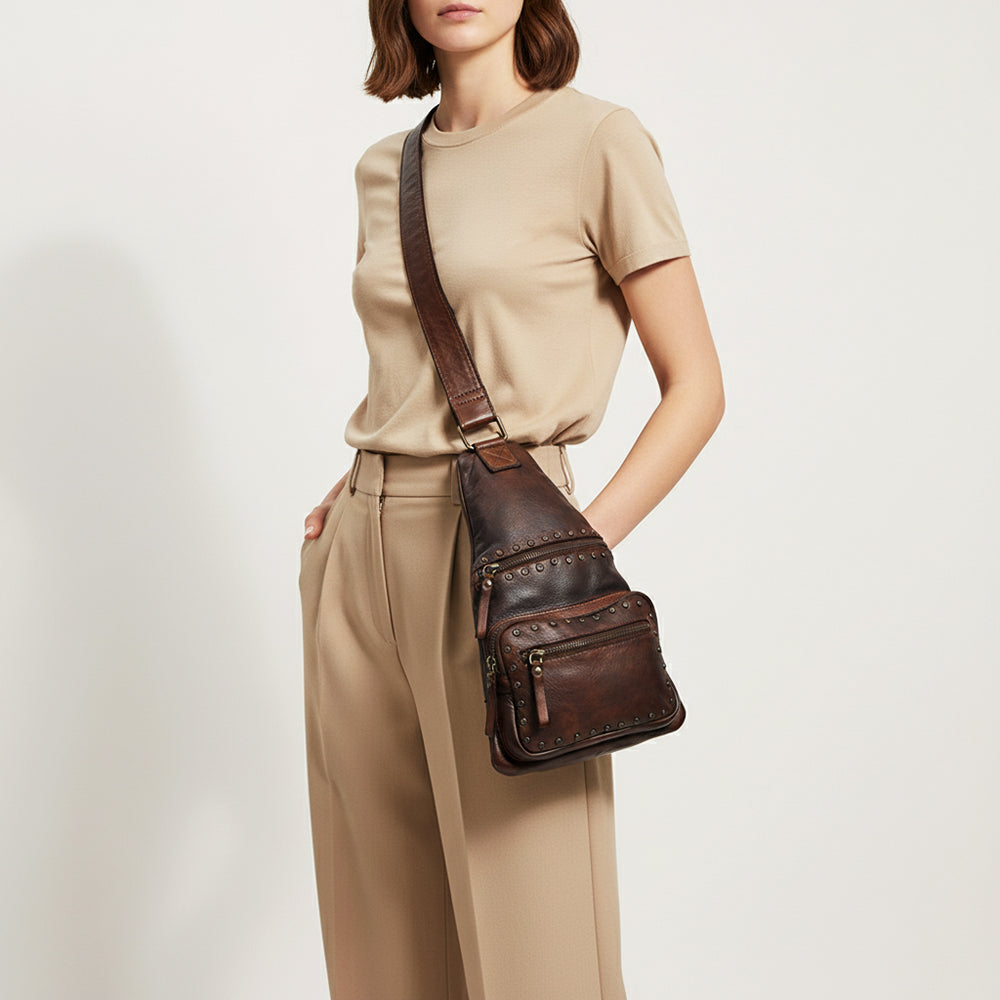 Spaghetti Western Swc191Cg Sling Vintage Handmade Drum Dyed Genuine European Cowhide Leather Women Bag Western Handbag Purse