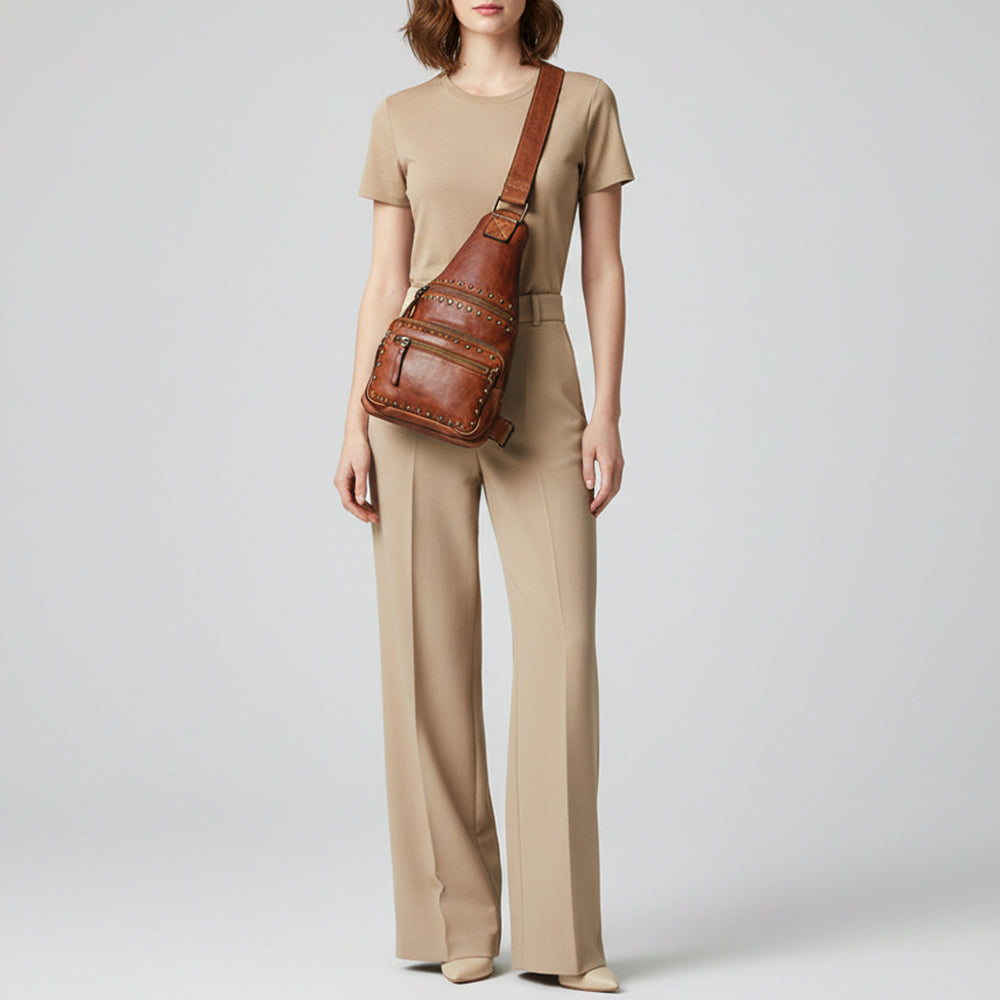 Spaghetti Western Swc191Cg Sling Vintage Handmade Drum Dyed Genuine European Cowhide Leather Women Bag Western Handbag Purse