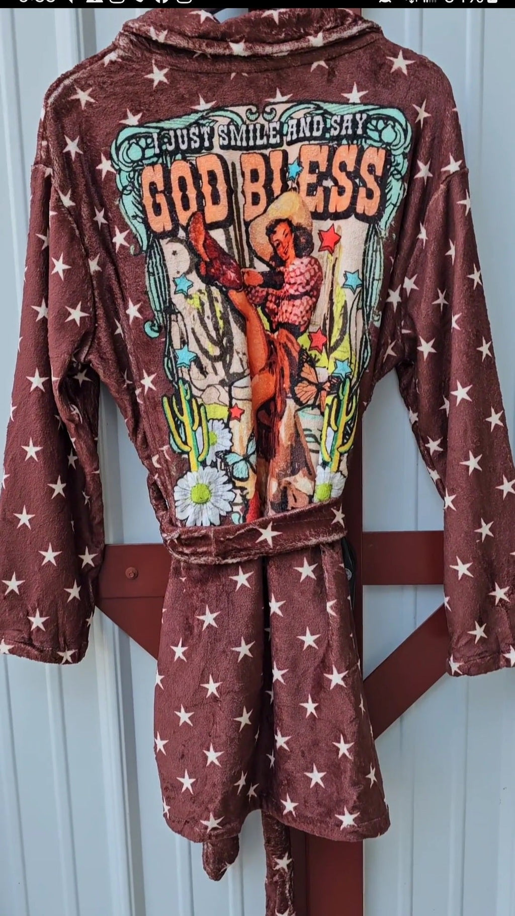 Baha Ranch Cowgirl Says God Bless Women's Western Bath Robe by Baha Ranch Western Wear