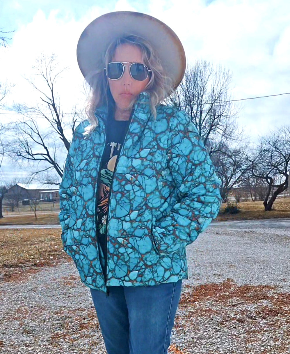 All Turquoise Women's Puffy Bomber Jacket by Baha Ranch Western Wear - product image 2