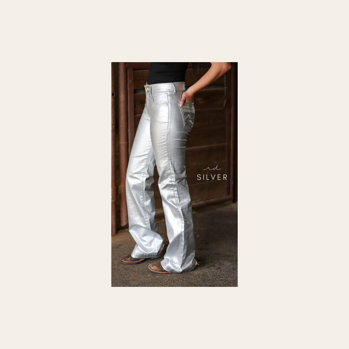 Signature Trouser- Silver Metallic on a warm cream background