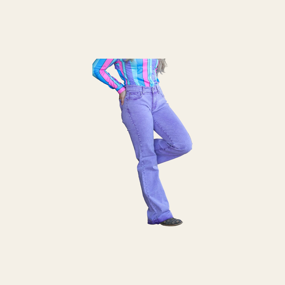 Signature Trouser - Amethyst on a warm cream background