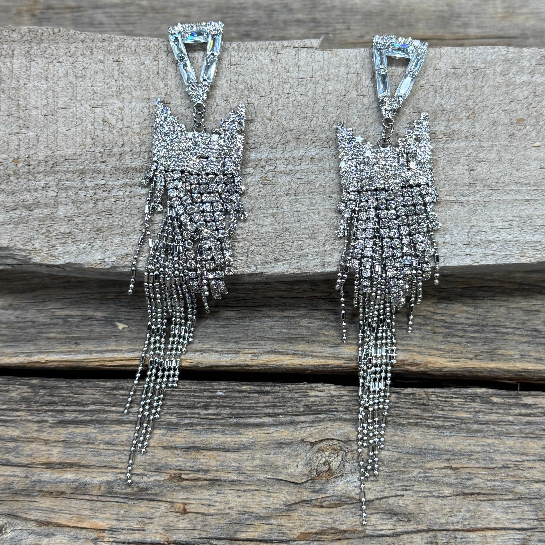 Western Silver Rhinestone Dangle Fashion Earrings