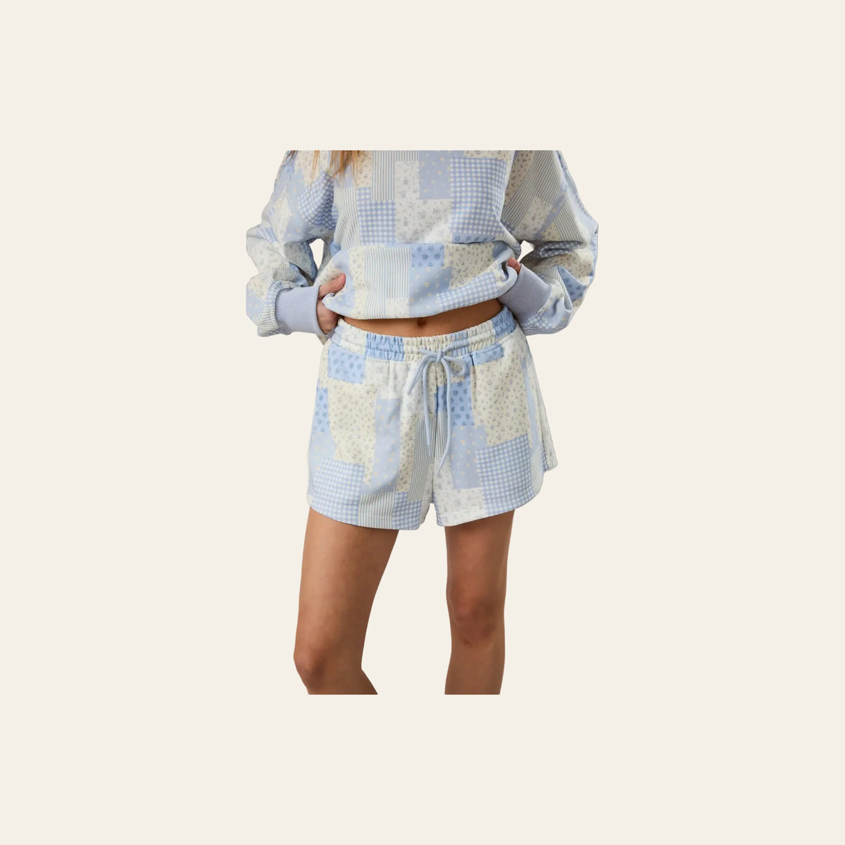 Spring Breeze Patchwork | Shorts on a warm cream background