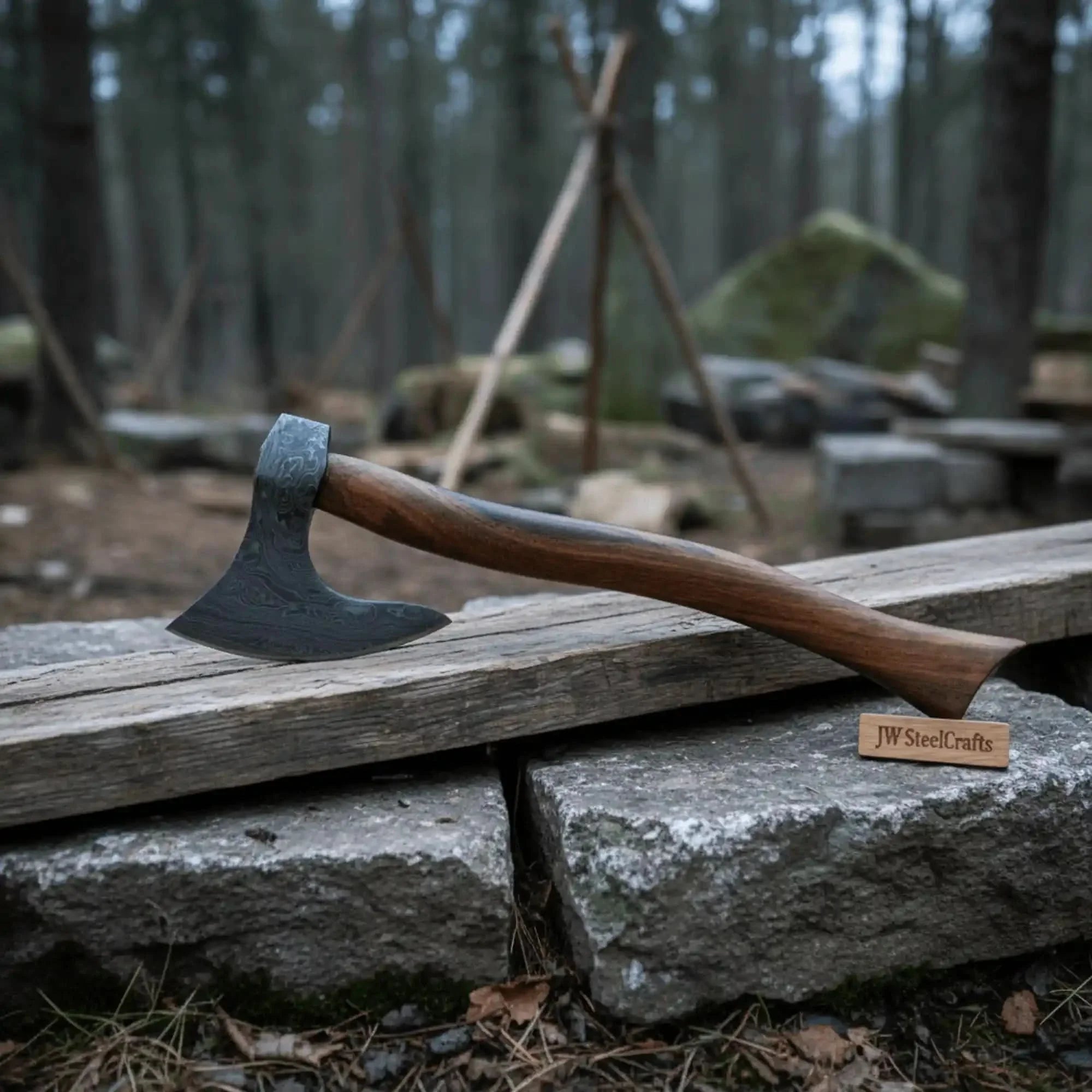 Damascus Skeggøx Bearded Axe Set with Two Matched Forged Heads