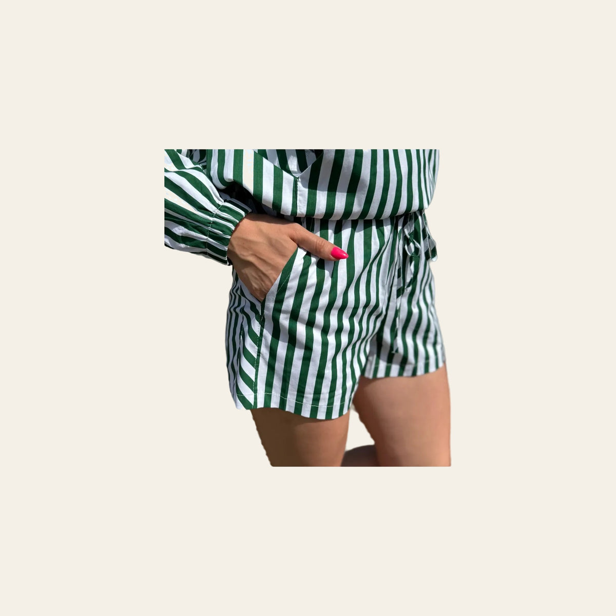 Striped Drawstring Pocket Boxer | Shorts on a warm cream background
