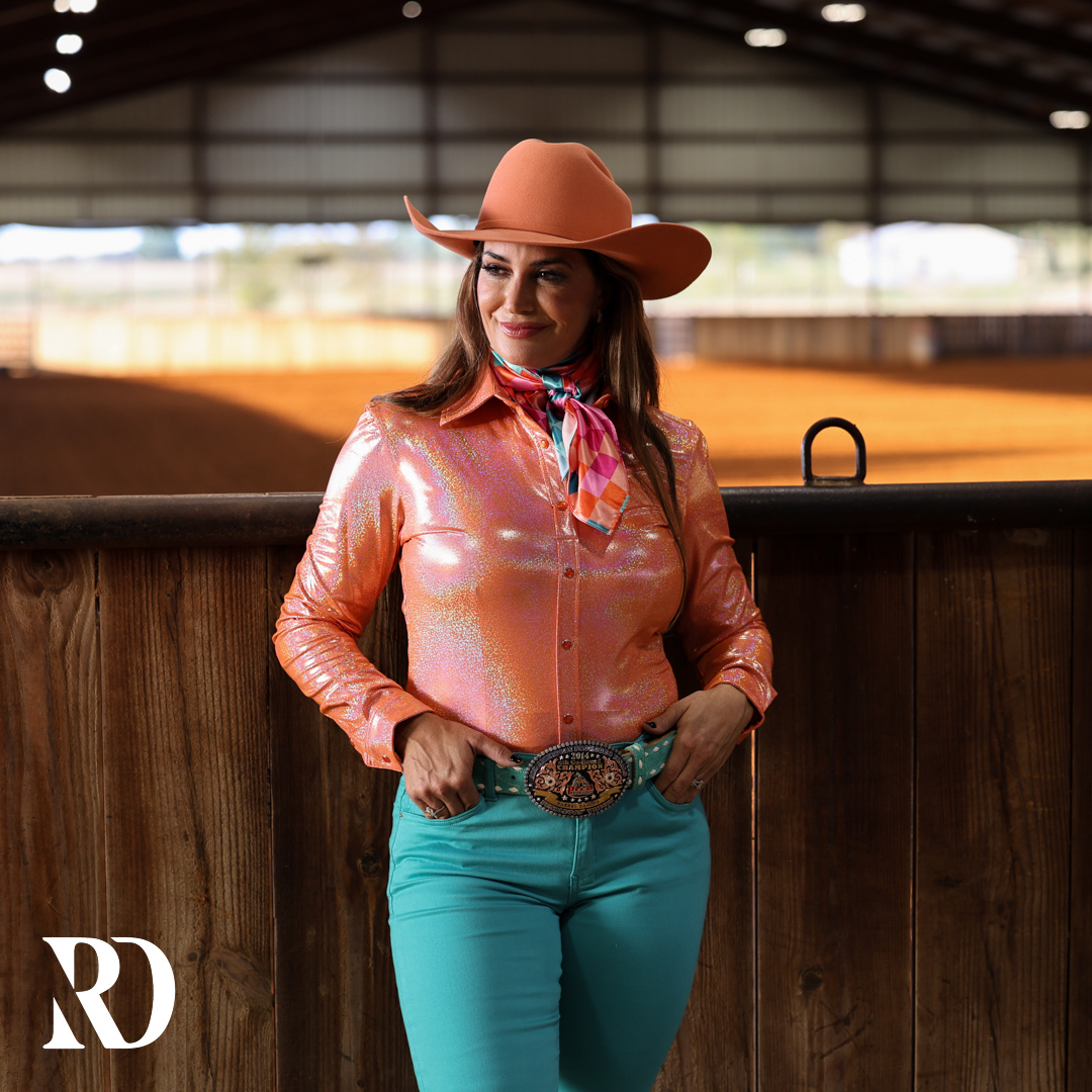 Tangerine Sparkle Performance Rodeo Shirt — view 2