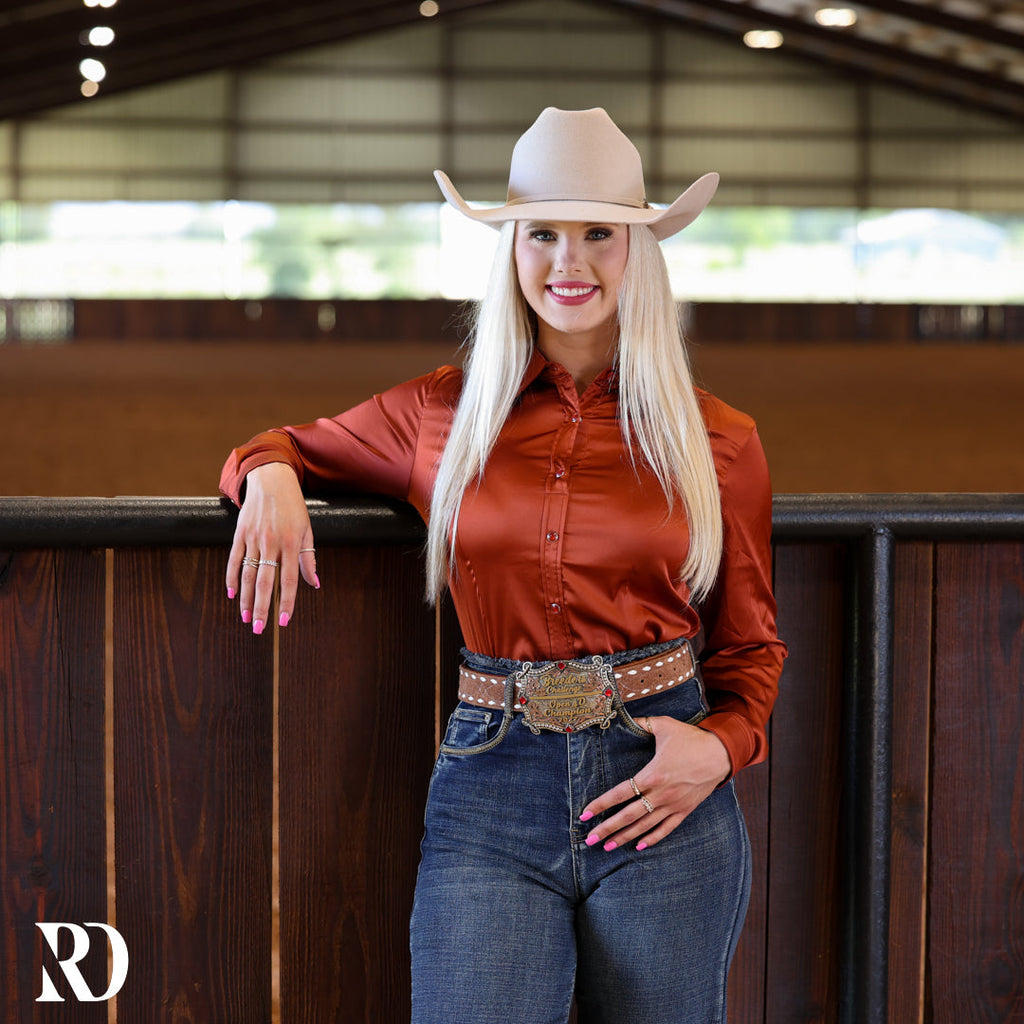 Terracota Satin Performance Rodeo Shirt — view 2