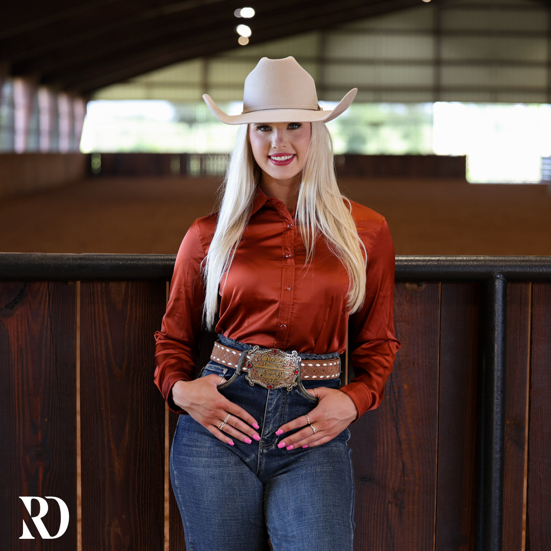 Terracota Satin Performance Rodeo Shirt — view 3