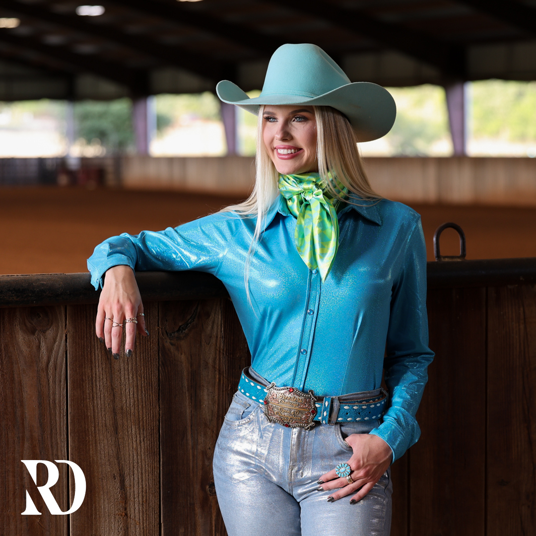 Turquoise Sparkle Performance Rodeo Shirt — view 2