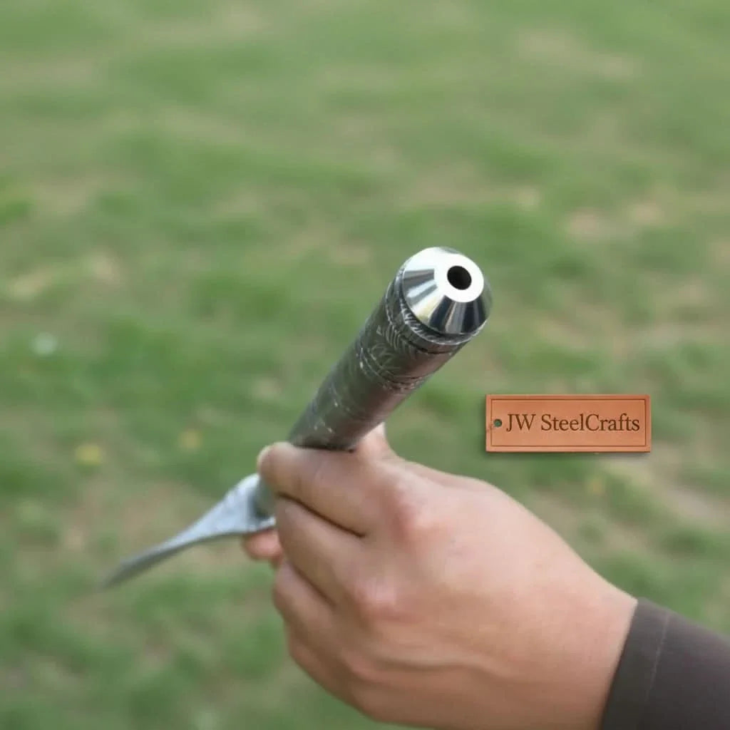 Damascus Steel Tabar Style Hand Axe with Crescent Edge and Spike | JW SteelCrafts