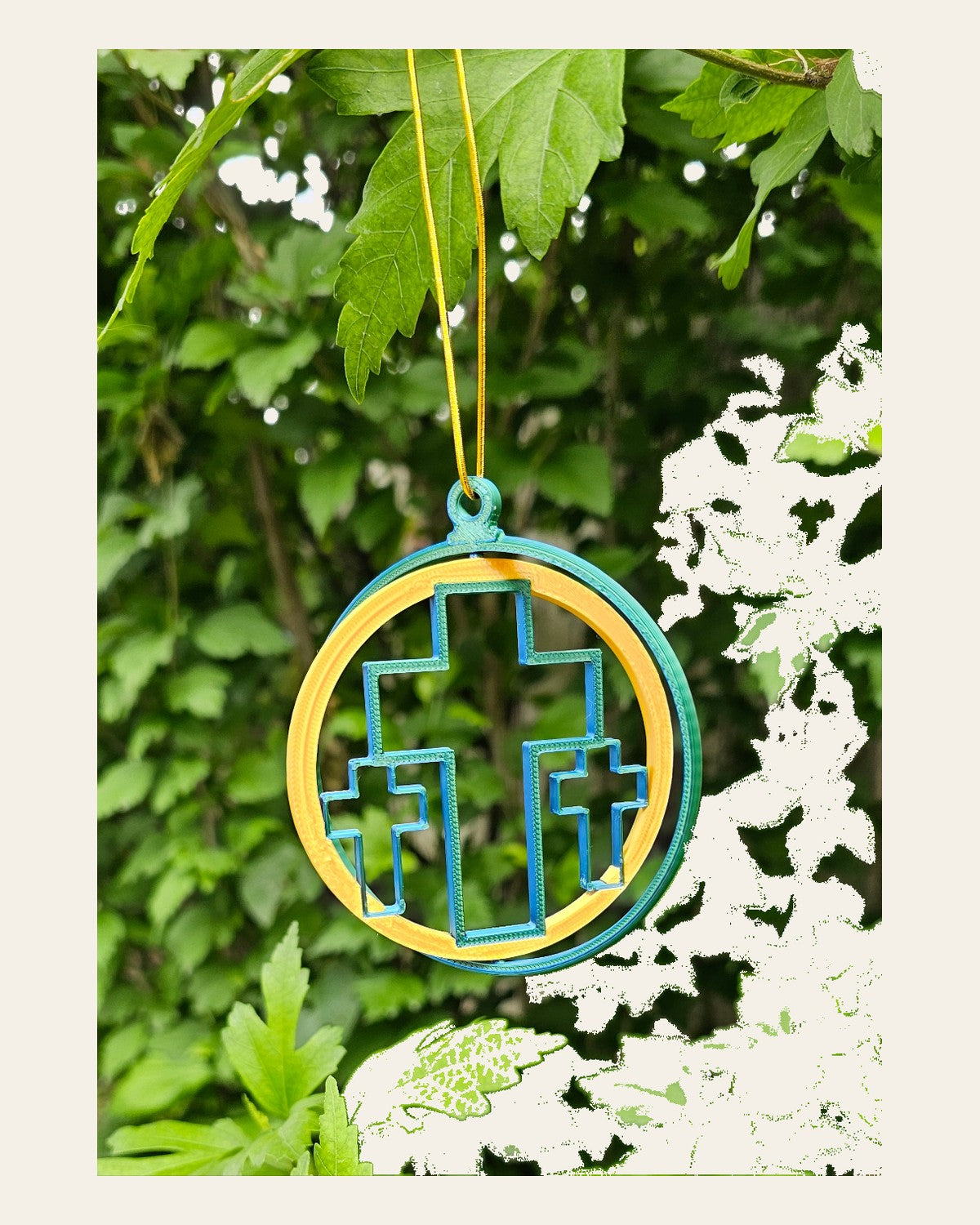 Triple Cross Ornament Medium - Turquoise & Gold