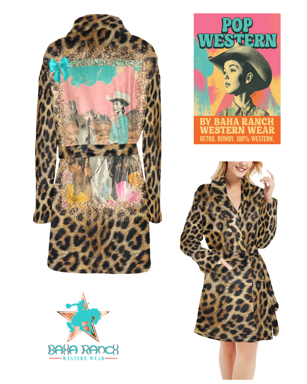 Baha Ranch Retro Pop Western Leopard Cowgirl Robe by Baha Ranch Western Wear