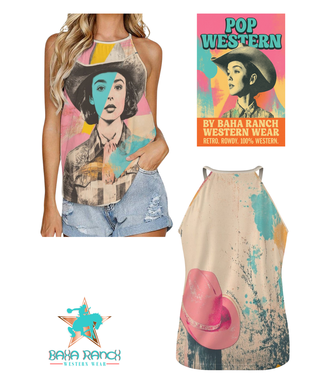 Baha Ranch Turquoise View Retro Pop Western Tank Top by Baha Ranch Western Wear