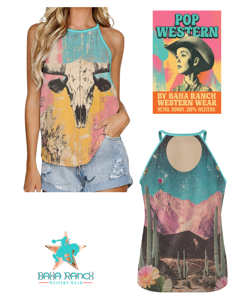Baha Ranch Bull Skull Retro Pop Western Tank Top by Baha Ranch Western Wear - product image 2