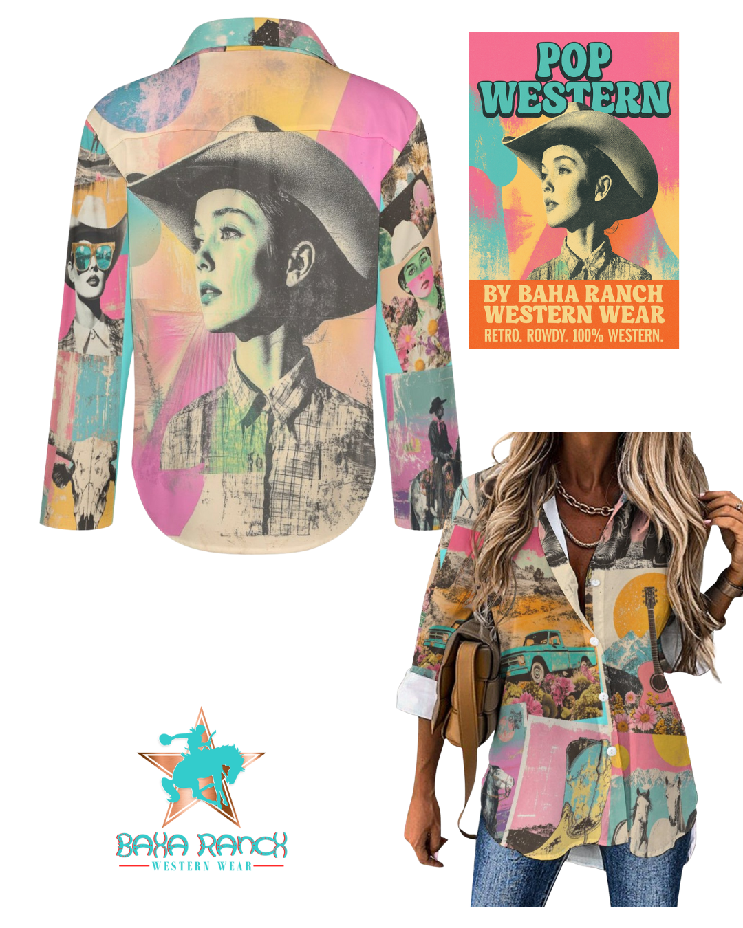 Baha Ranch Dreamgirl Retro Pop Western Vintage Button Up Shirt by Baha Ranch Western Wear