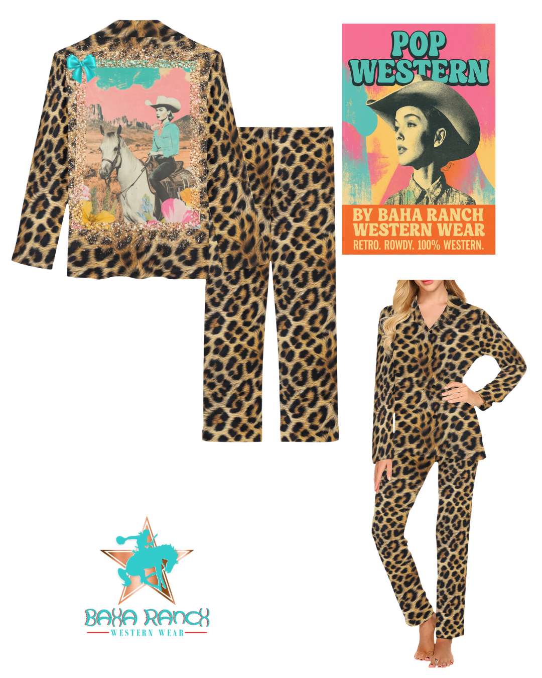 Baha Ranch Retro Pop Western Leopard Pajamas Set by Baha Ranch Western Wear - product image 2