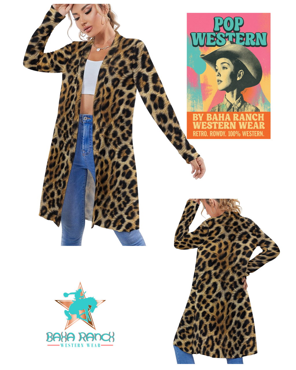 Baha Ranch Retro Pop Western Leopard Lightweight Cardigan by Baha Ranch Western Wear - product image 7