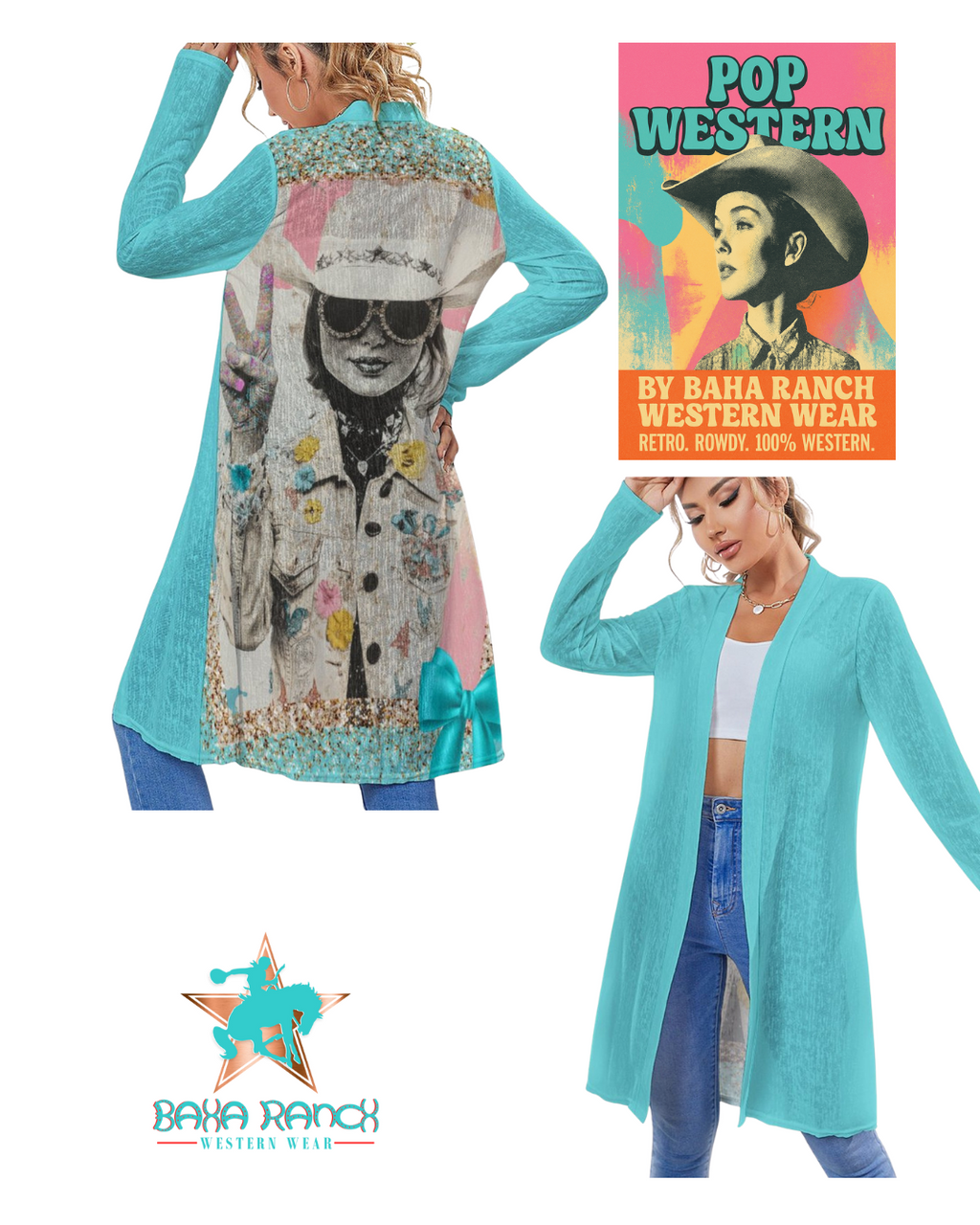 Baha Ranch Retro Pop Western Groovy Cowgirl Lightweight Cardigan by Baha Ranch Western Wear