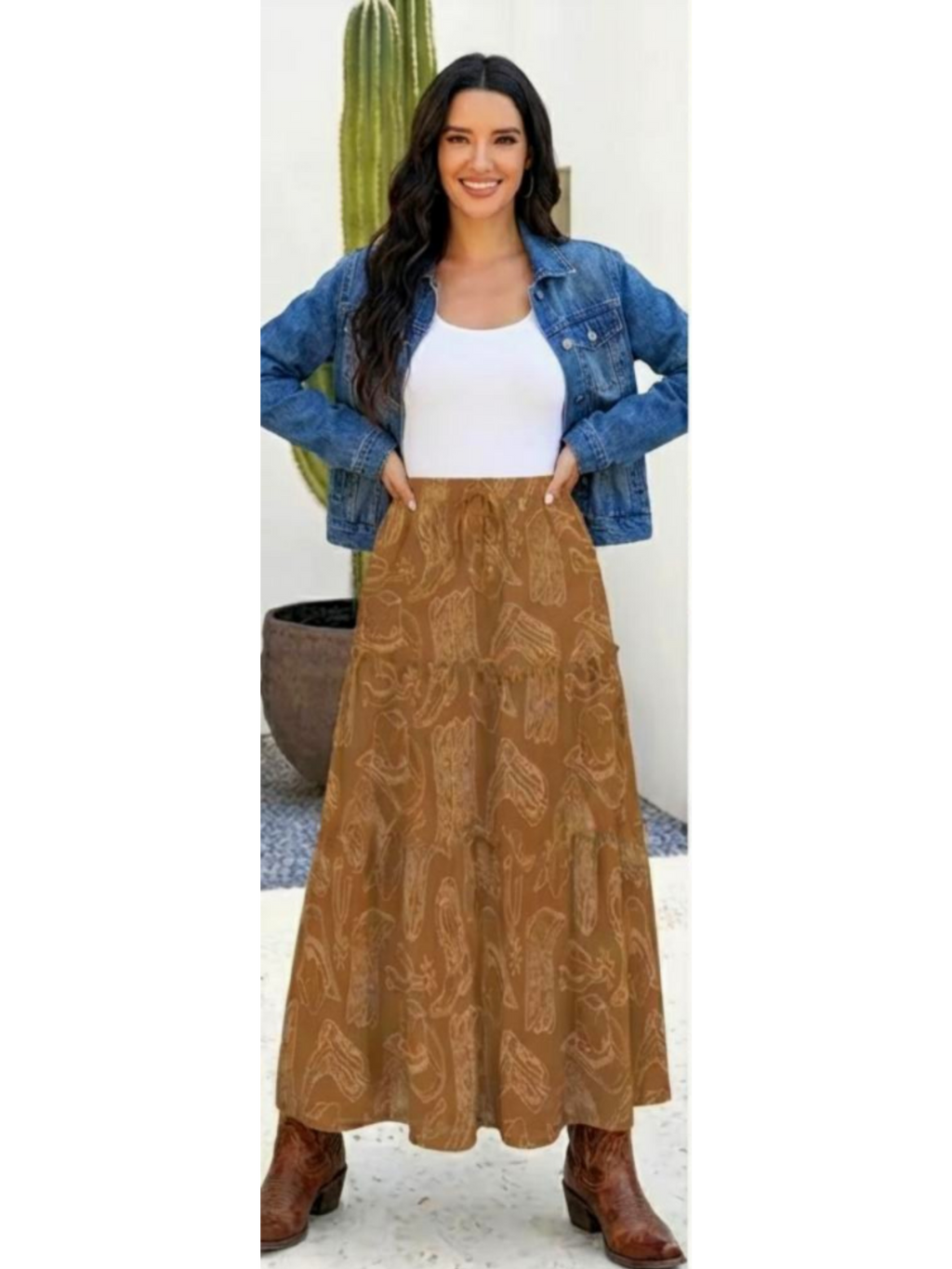 Baha Ranch Western Boot Print Tiered Prairie Maxi Skirt by Baha Ranch Western Wear - product image 3