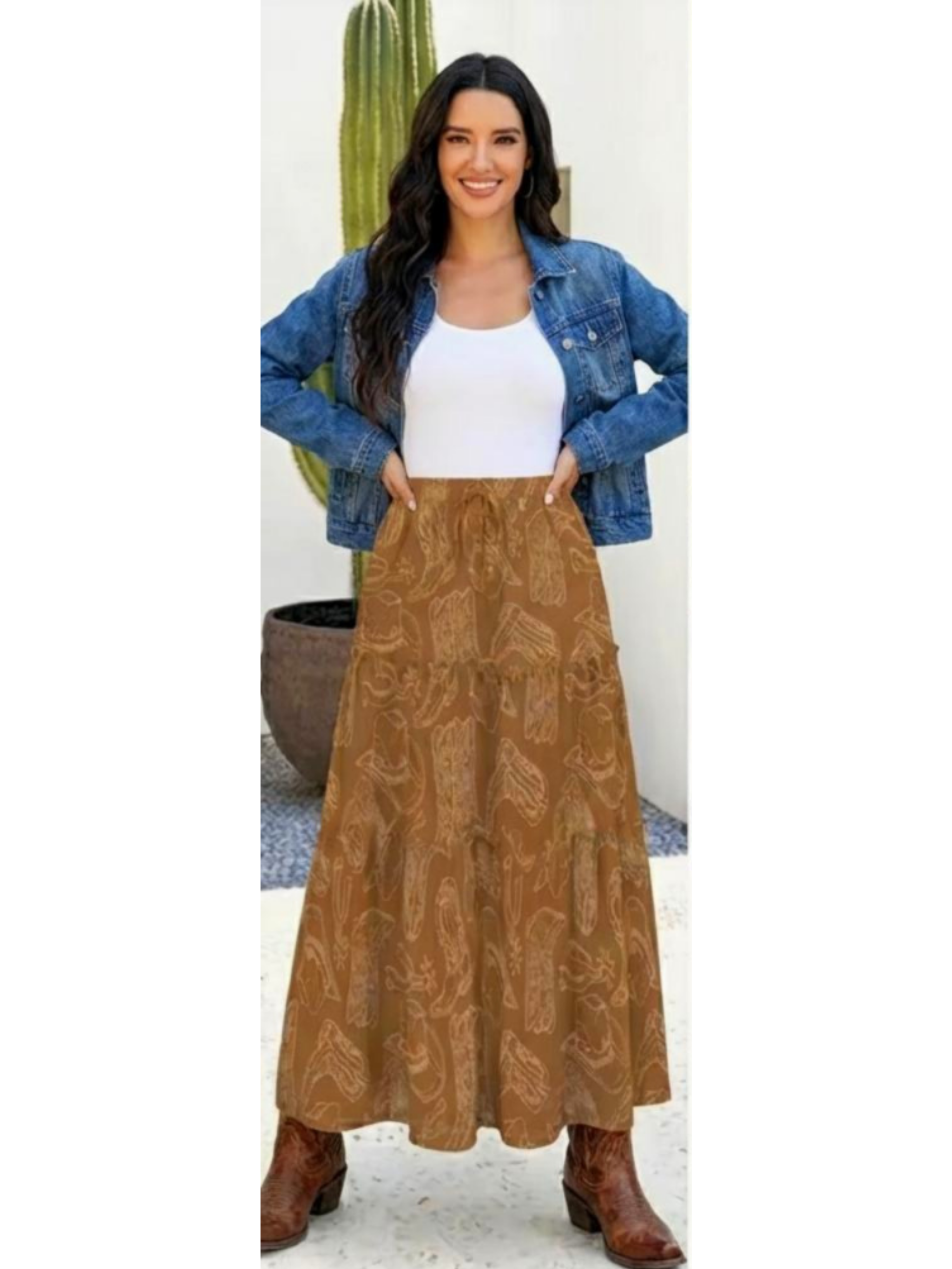 Baha Ranch Western Boot Print Tiered Prairie Maxi Skirt by Baha Ranch Western Wear - product image 3