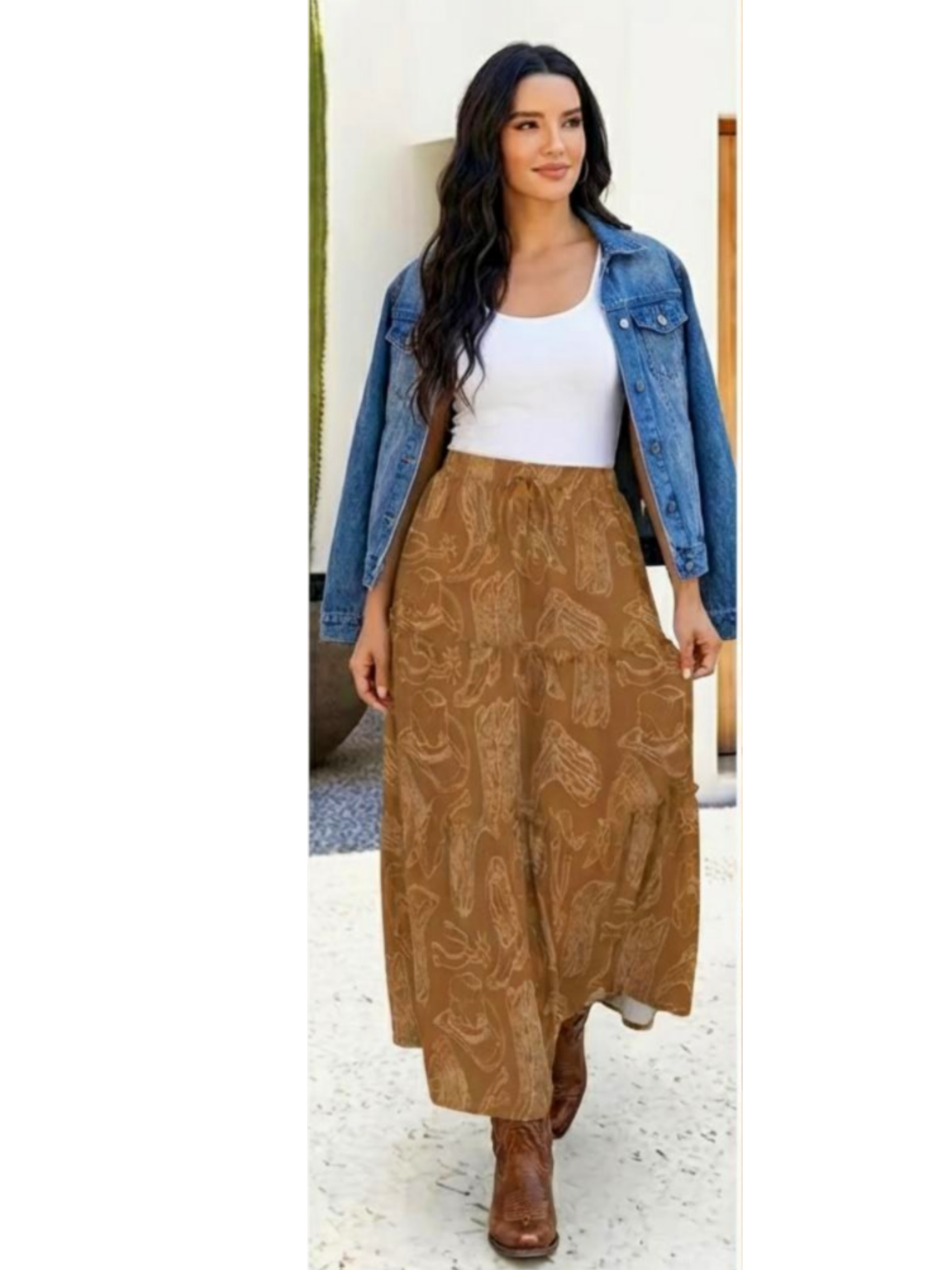 Baha Ranch Western Boot Print Tiered Prairie Maxi Skirt by Baha Ranch Western Wear - product image 4