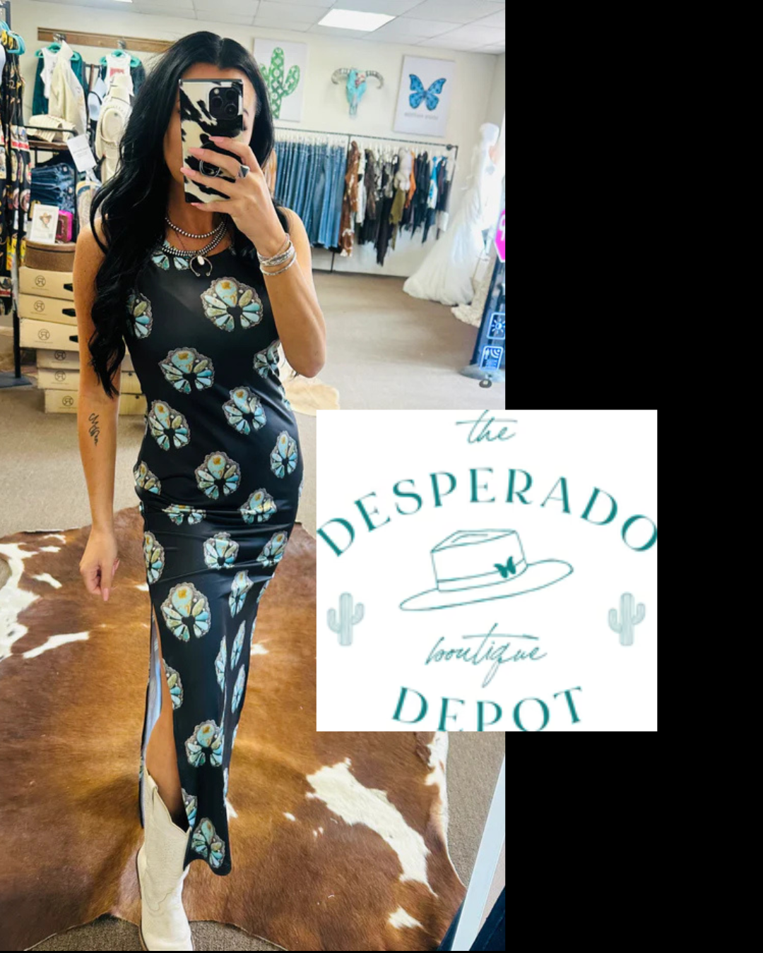 Baha Ranch Turquoise Naja Sleeveless Bodycon Side Slit Maxi Dress by Baha Ranch Western Wear - product image 2
