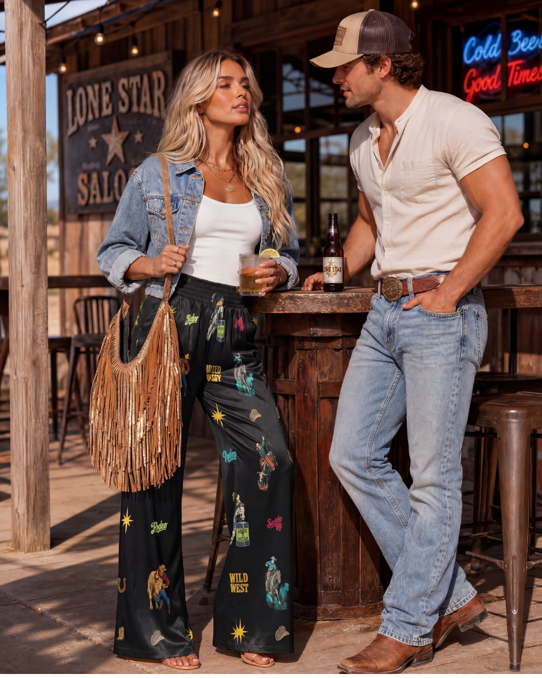 Baha Ranch The Last Roundup Rodeo High Waisted Wide Leg Pants by Baha Ranch Western Wear