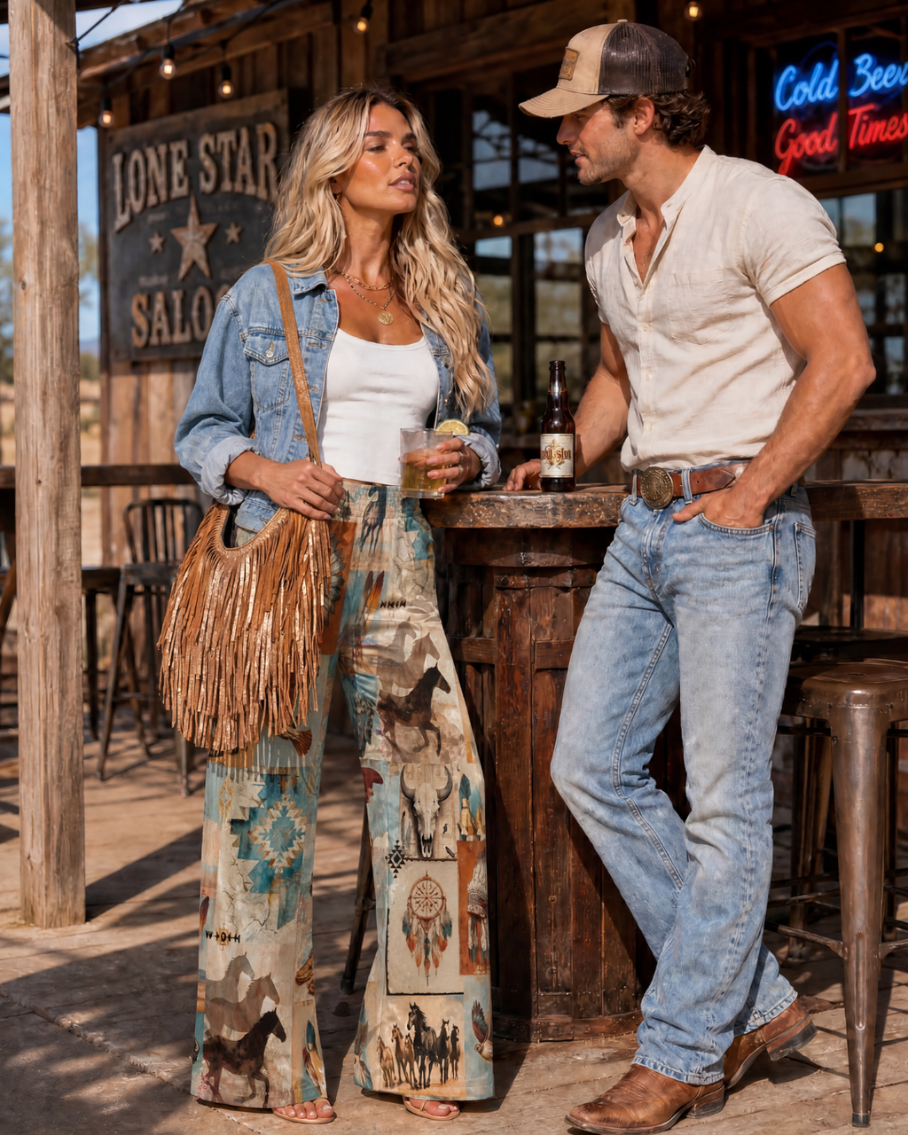 Baha Ranch Bohemian Dreams High Waisted Wide Leg Pants Inclusive Sizing by Baha Ranch Western Wear