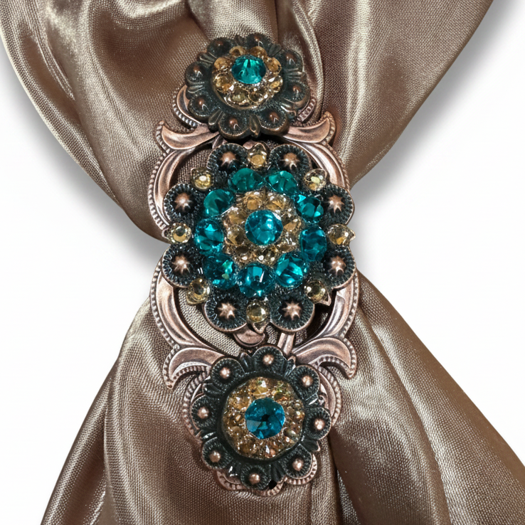 Copper Teal - Champagne Crystal Conchos | Sizes 1"- 3" | Buckles | Saddle Set | Leather Rosettes | Slide — view 15