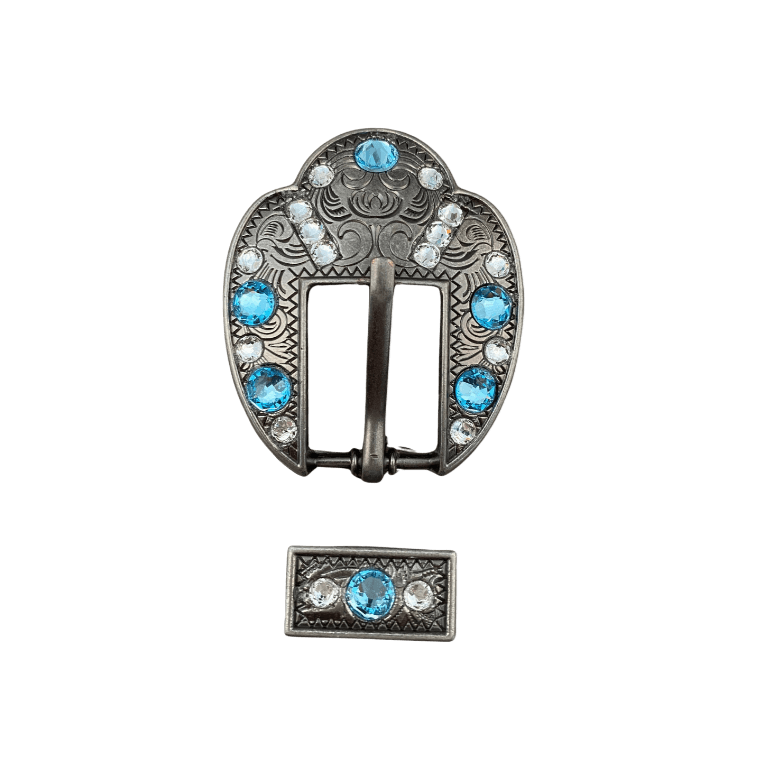 Aqua & Clear Antique Silver European Crystal Fancy Buckle