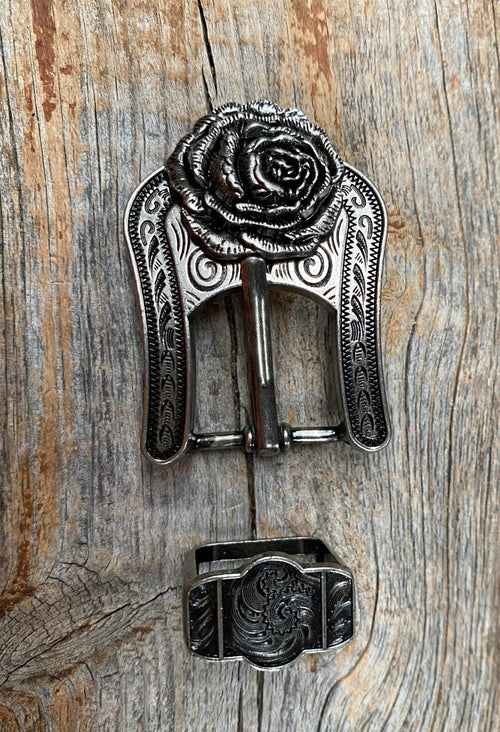 Antique Silver Rose Concho Buckle Adapter W108ASBA