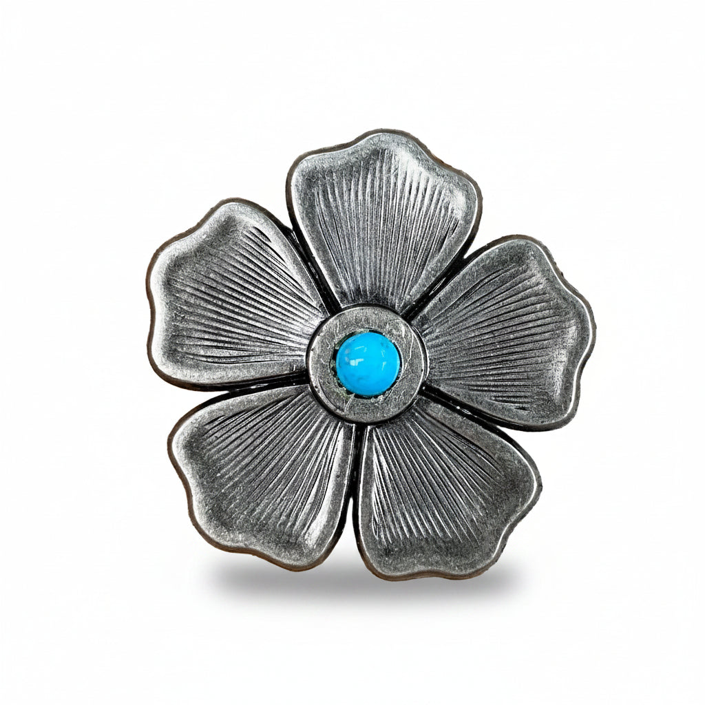Antique Silver Flower Turquoise Western Concho W110 — view 3
