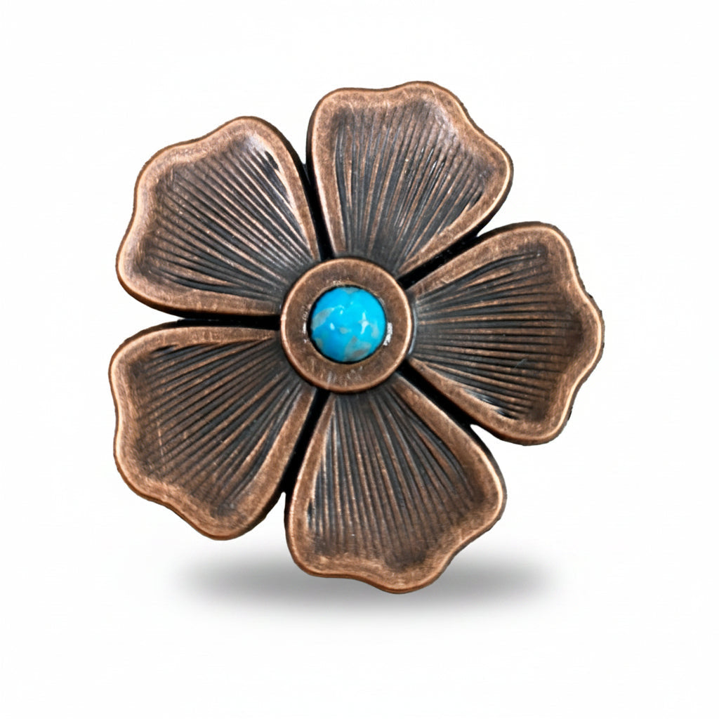 Copper Flower Turquoise Western Concho W111 — view 3