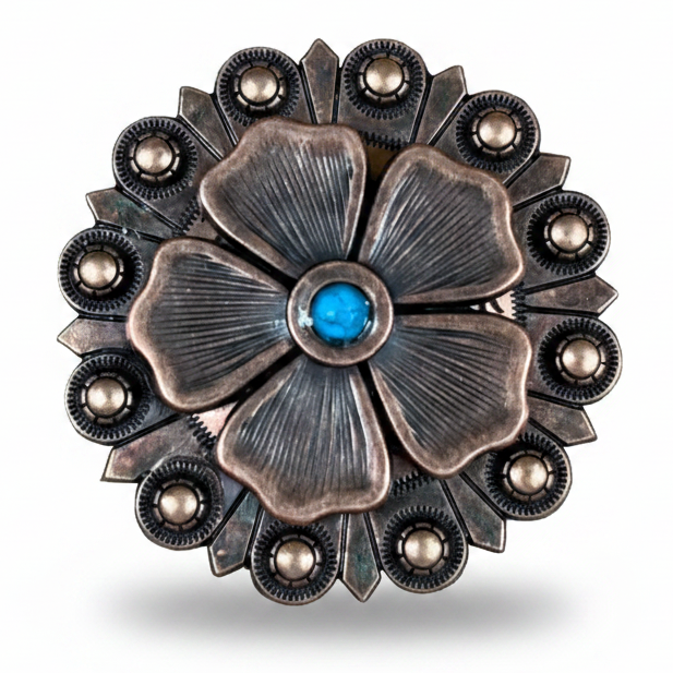 Copper Flower Turquoise Western Concho W111 — view 4