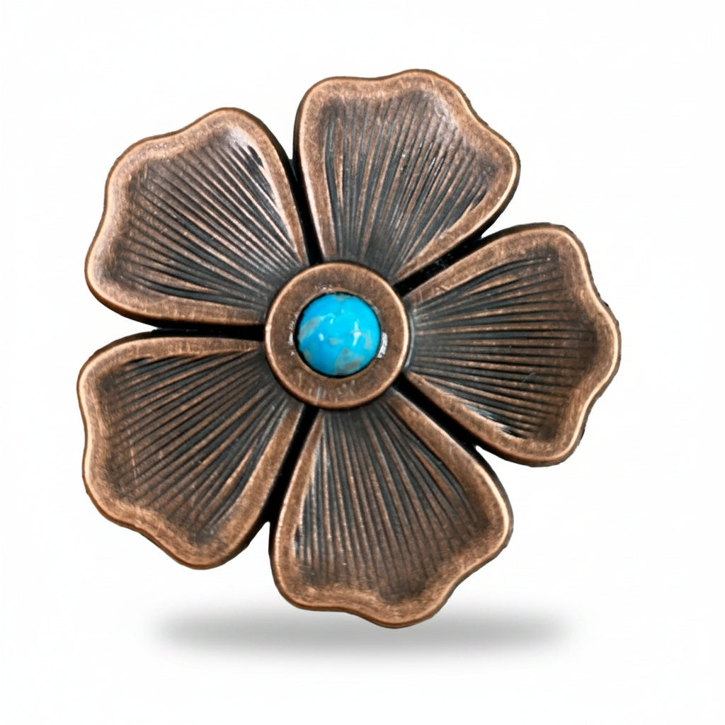 Copper Flower Turquoise Western Concho W111 — view 2