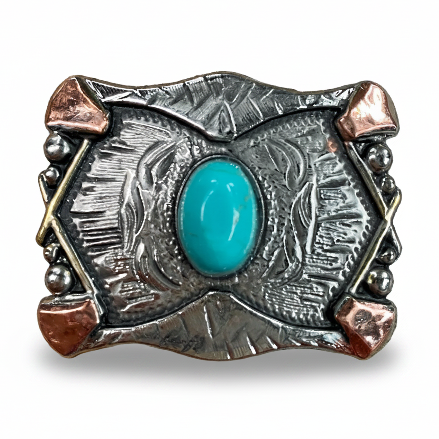 Antique Silver & Copper Turquoise Concho Concho W115 — view 2