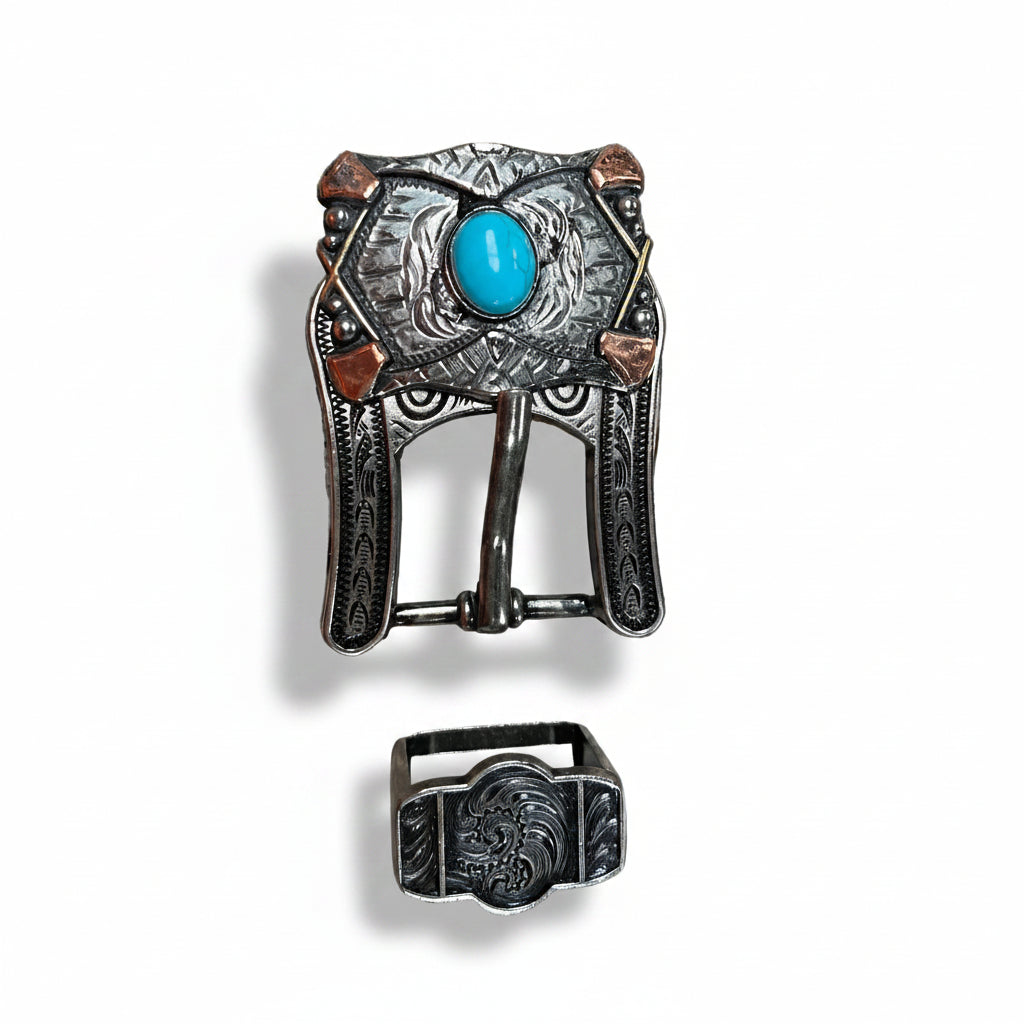 Antique Silver & Copper Turquoise Concho Concho W115 — view 5
