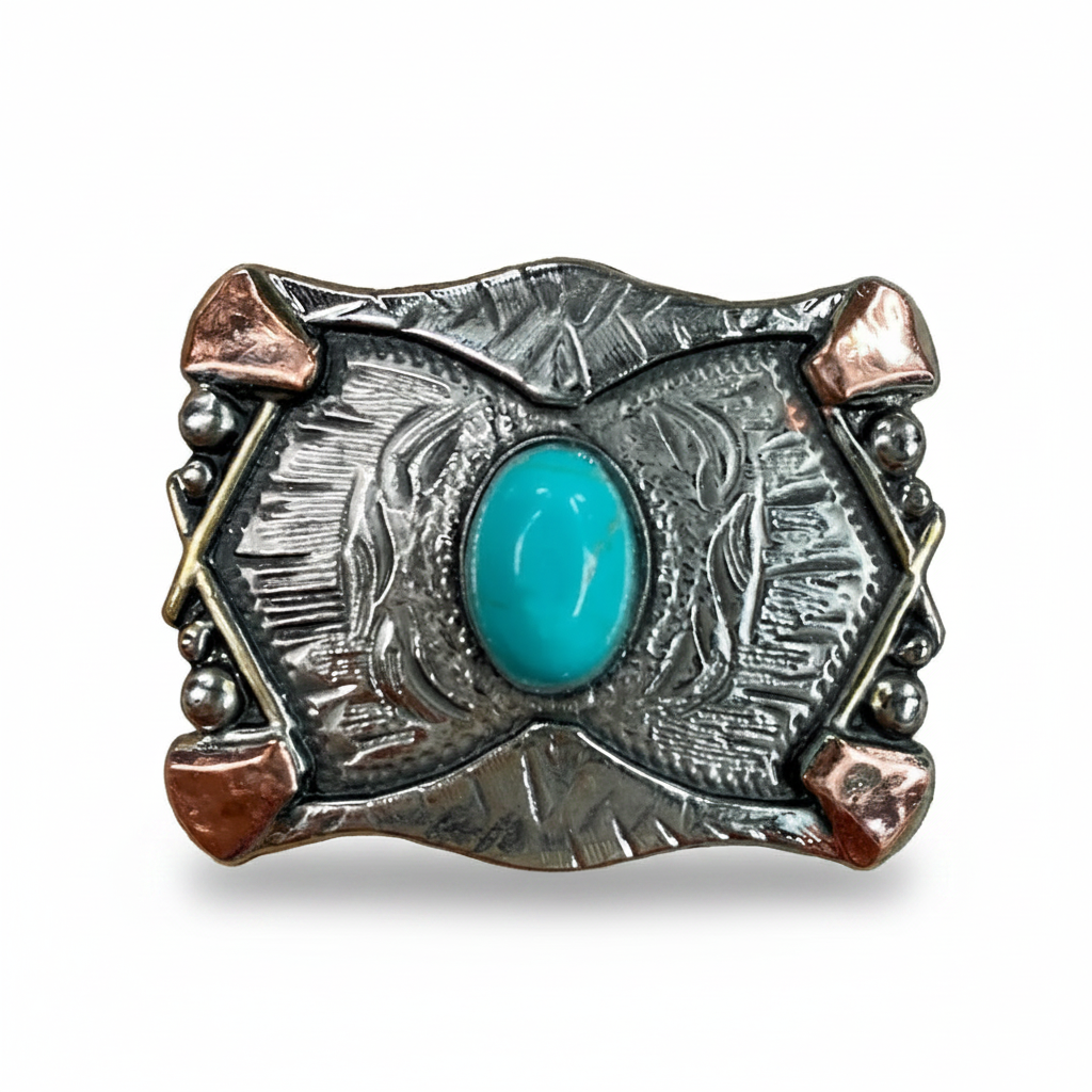 Antique Silver & Copper Turquoise Concho Concho W115 — view 3