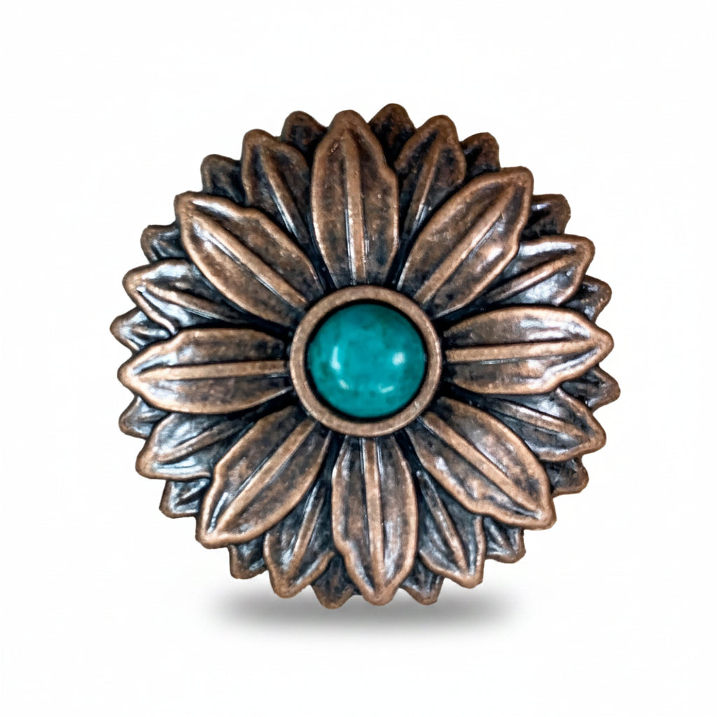 Copper Daisy Turquoise Western Concho W132 — view 3