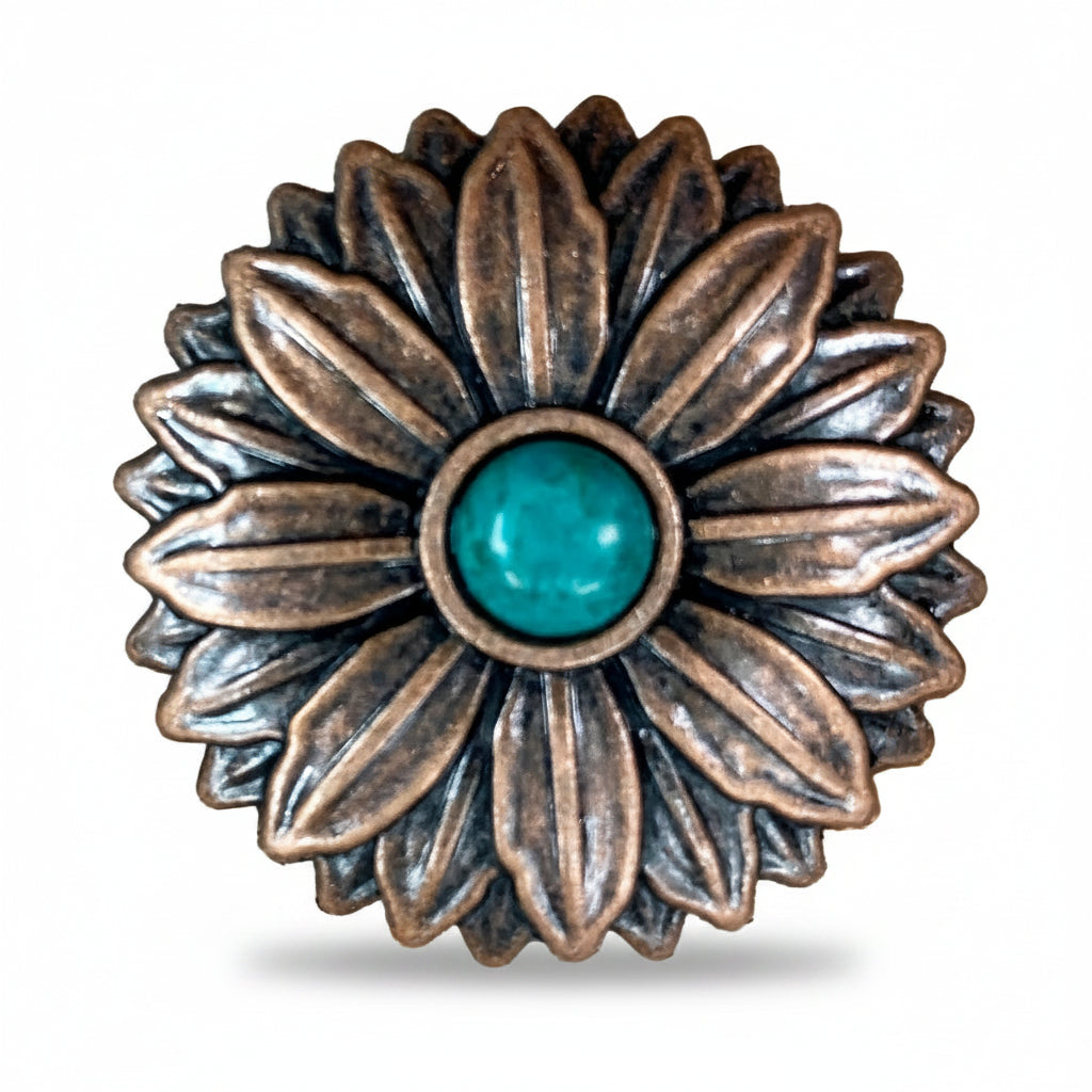 Copper Daisy Turquoise Western Concho W132 — view 2