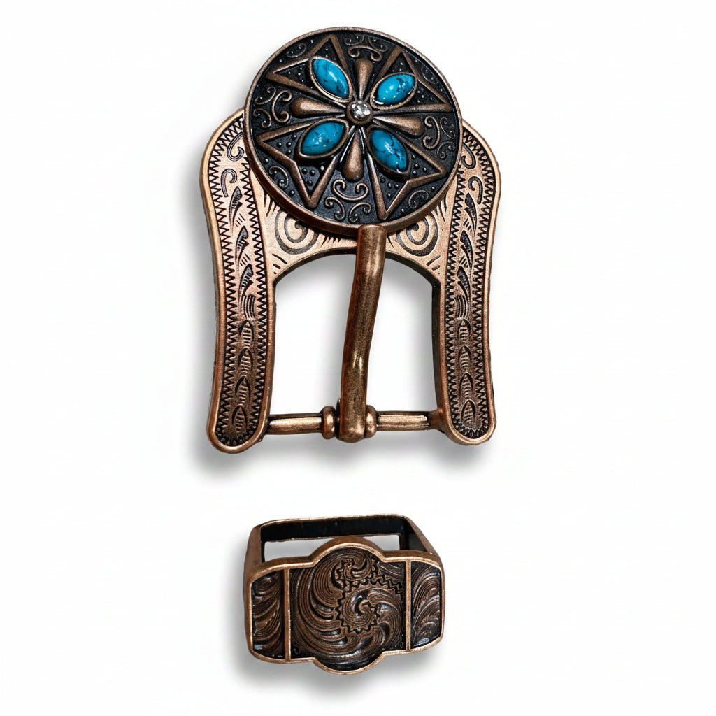 Copper Turquoise & Clear Crystal Western Concho W138 — view 5