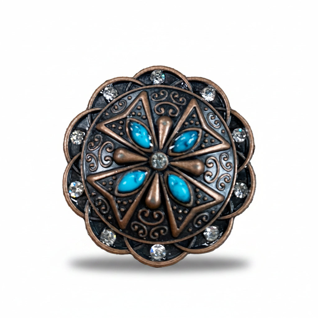 Copper Turquoise & Clear Crystal Western Concho W138 — view 2