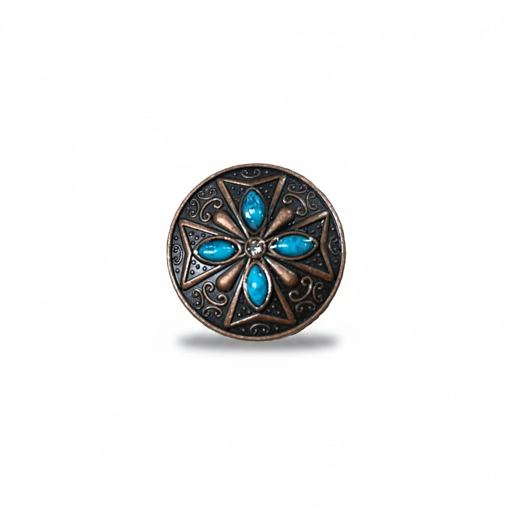 Copper Turquoise & Clear Crystal Western Concho W138 — view 3