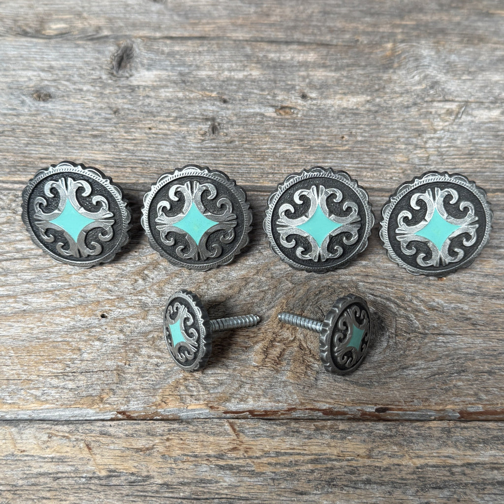 Turquoise Diamond Antique Silver Saddle Set SSW148