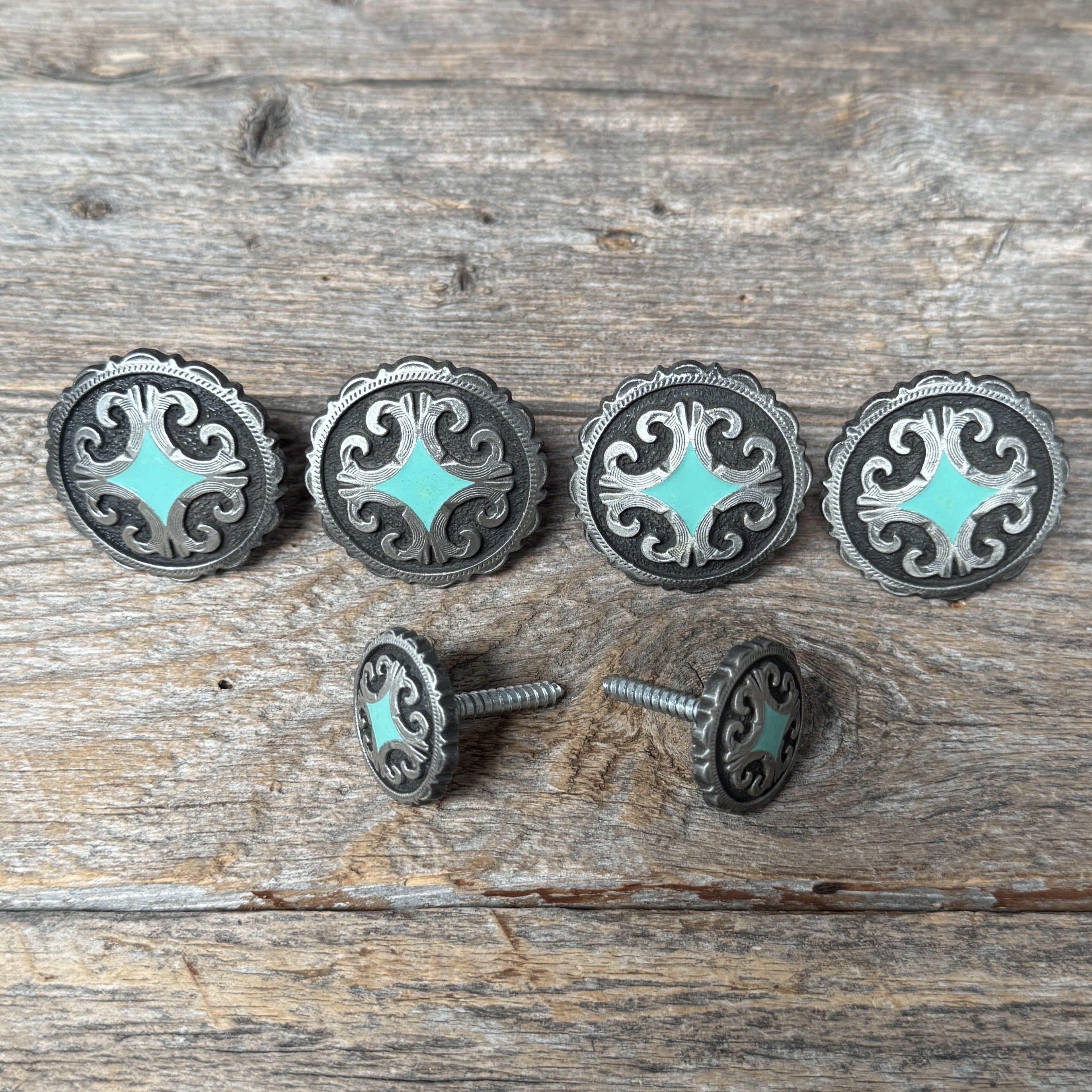 Turquoise Diamond Antique Silver Saddle Set SSW148