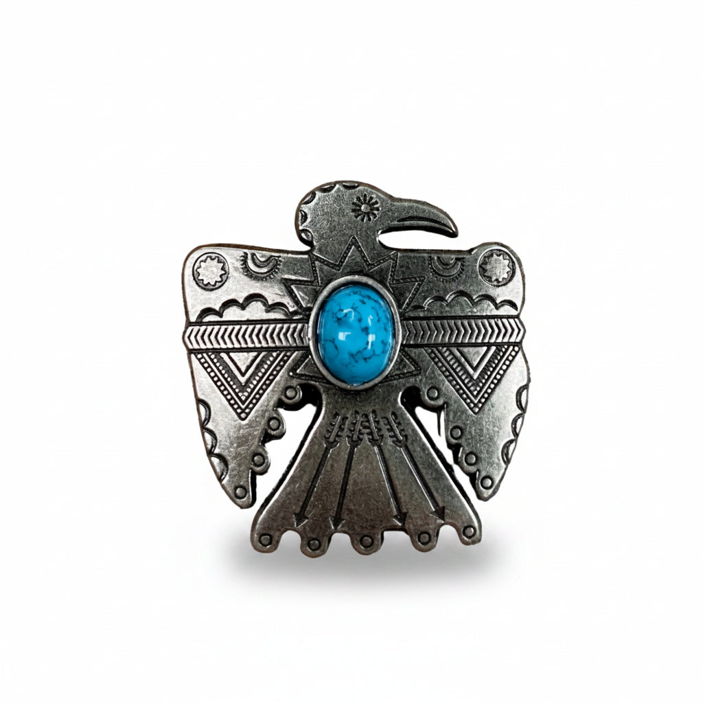 Antique Silver Turquoise Thunderbird Concho W181 — view 2