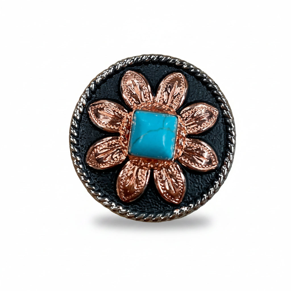Copper Turquoise Sunflower Western Concho W188 — view 3