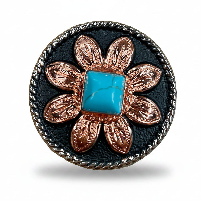 Copper Turquoise Sunflower Western Concho W188 — view 2